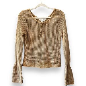 Y2K Brown Crochet Bell Sleeve Knit Top